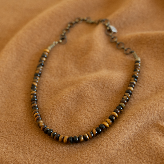 Tigers Eye Choker Bead Necklace Tan