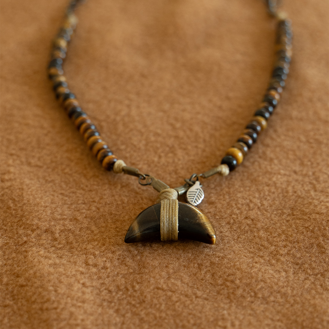 Tigers Eye Half Moon Choker Bead Necklace Tan