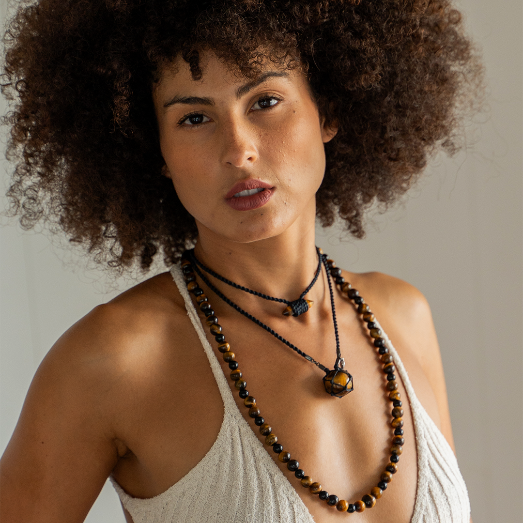 Tigers Eye Wrap Choker Cord Necklace Black