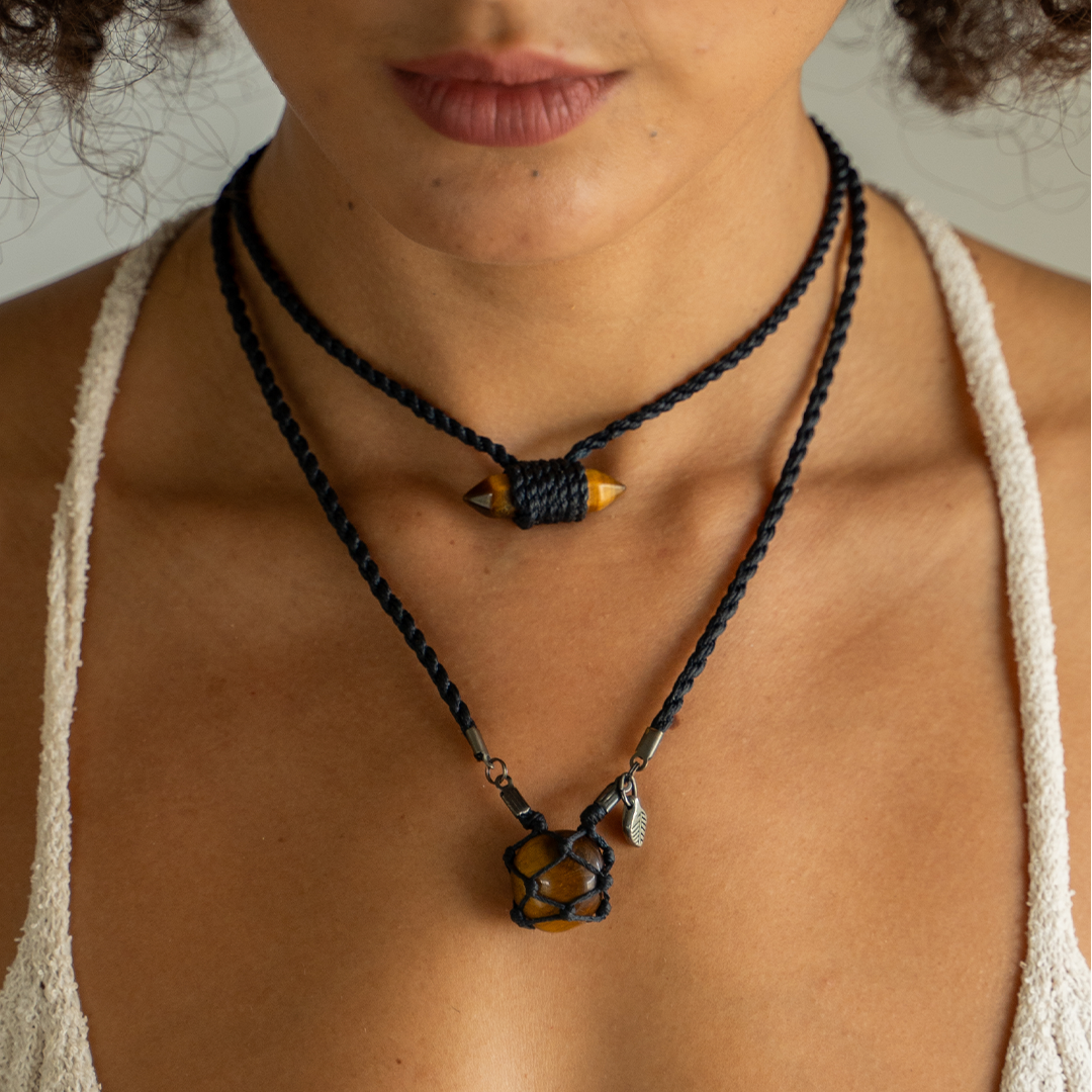 Tigers Eye Wrap Choker Cord Necklace Black