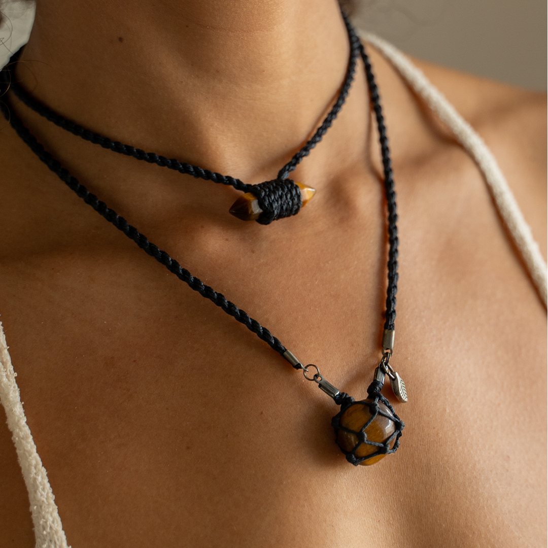 Tigers Eye Wrap Choker Cord Necklace Black