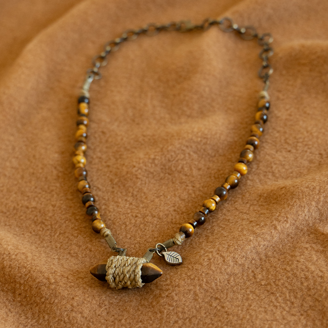 Tigers Eye Wrap Choker Bead Necklace Tan