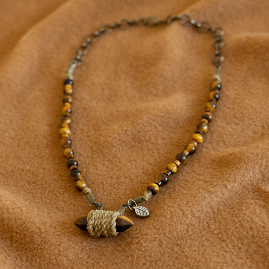 Tigers Eye Wrap Choker Bead Necklace Tan